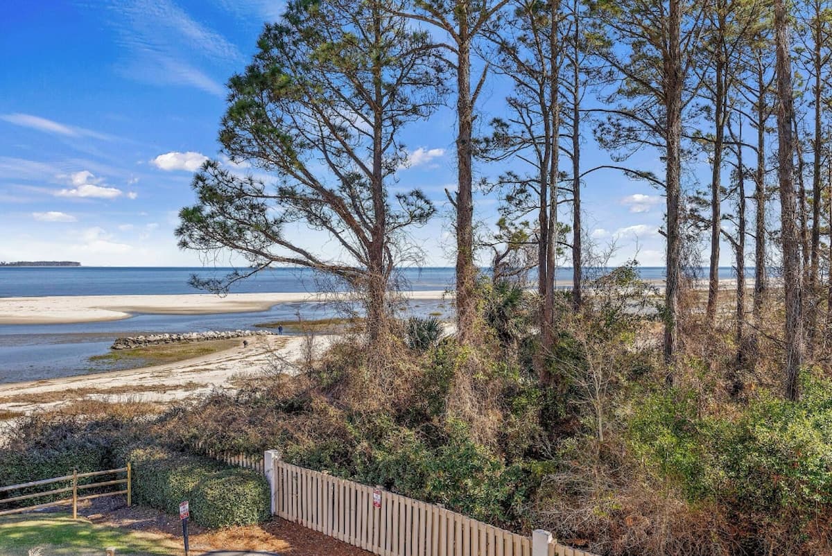 Fish Haul Beach on Port Royal Sound with pristine sand and pine trees